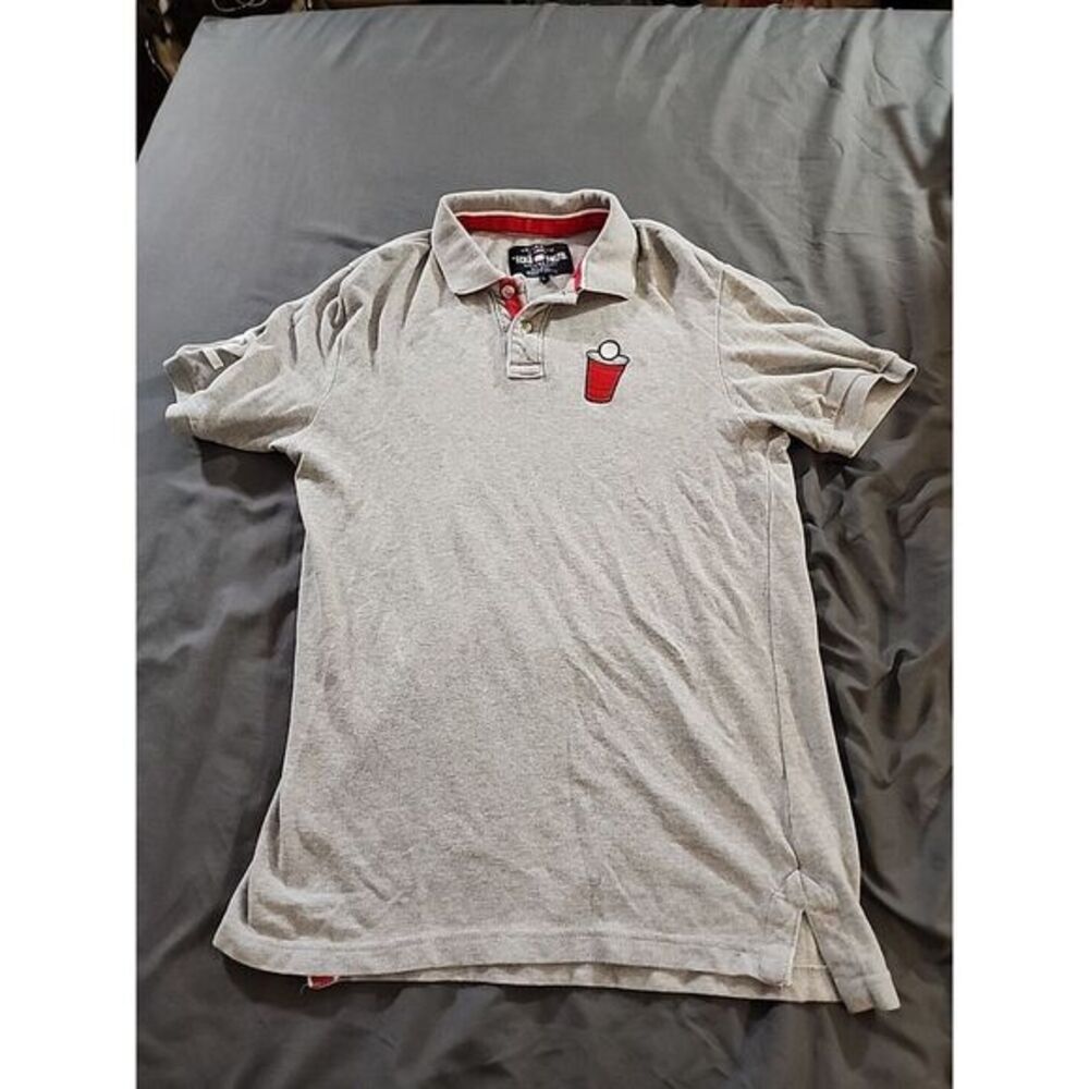 Ecko Unltd Mens Polo Shirt White‎ Red Solo Cup Short Sleeve Beer Pong Red Cup LG
